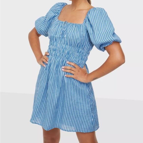 Faithfull the Brand Blue Striped Mini Dress - Picture 1 of 8